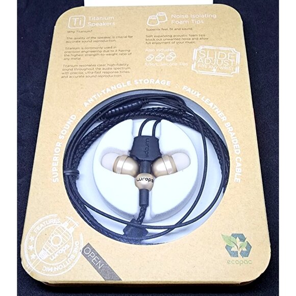 Wraps Wearable Braided Wristband Headphone Earbuds Gold (WRCOG-V16M) NEW - Picture 4 of 5
